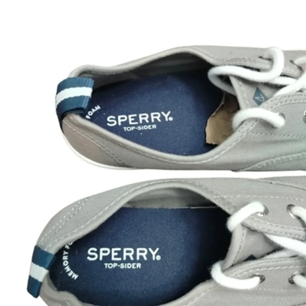 Sperry Top-Sider Shoes Women's 7.5 Gray Canvas Boat Lace Up Memory Foam STS84830